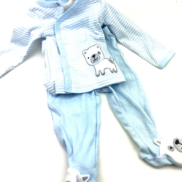 Baby Outfit Set Size 3m Boys Infant Dog 3pc Matching Footed Feet Snap Buttons - Picture 1 of 6